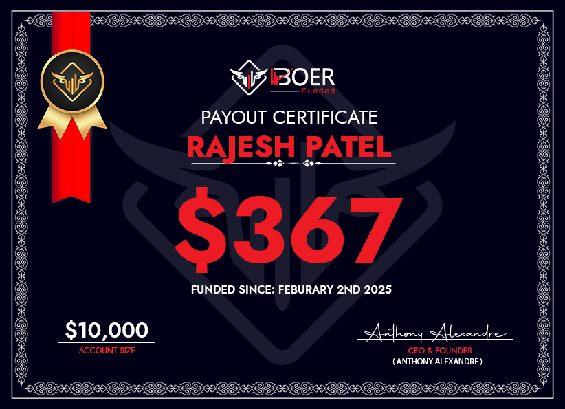 Rajesh Patel's Payout Certificate